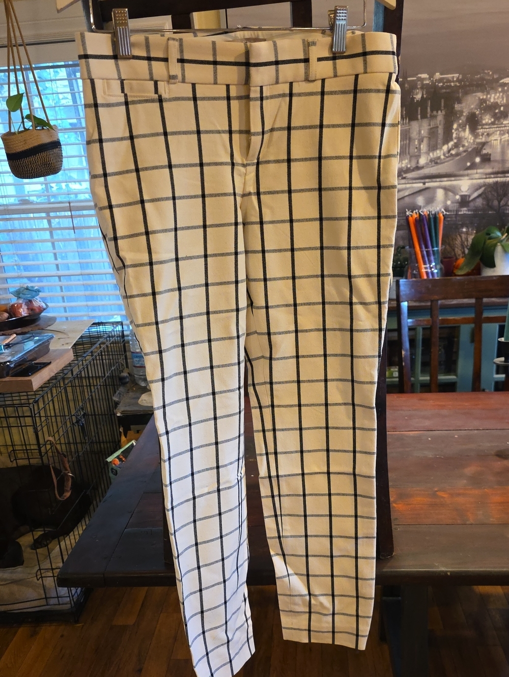 Banana Republic Cream Windowpane Chinos with Black Grid